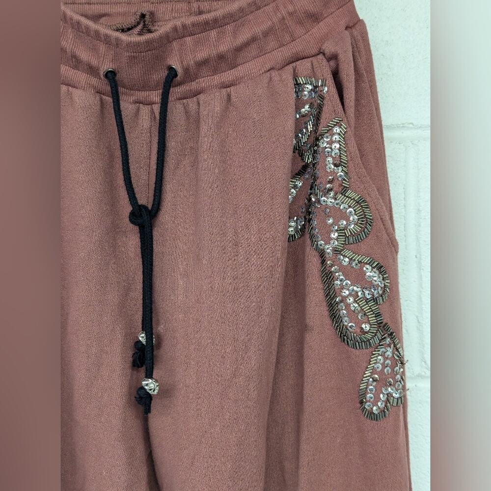 RELIGION Trance Sequin Mauve Sweatpants szM Beaded embellished jogger high rise - Picture 2 of 7